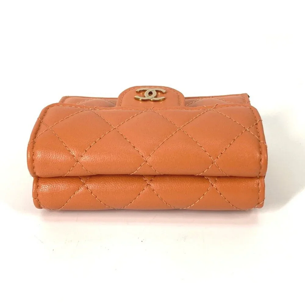 CHANEL Orange Lambskin Leather Logo Wallet - Picture 4 of 16
